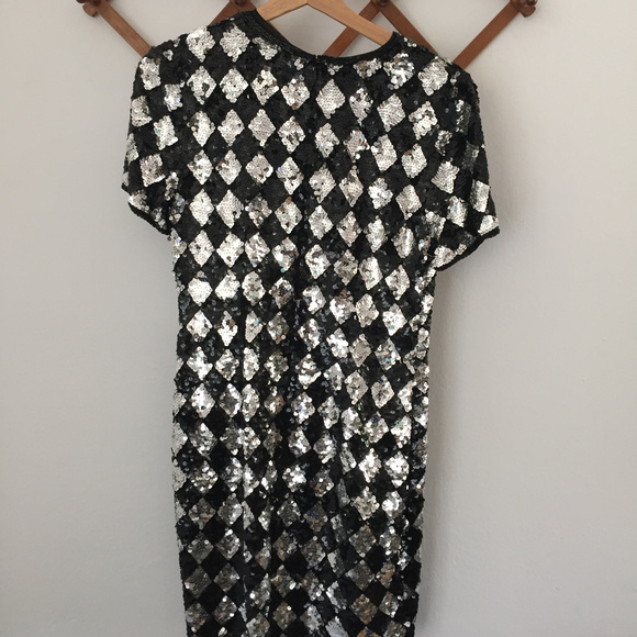 Vintage A.J. Bari Sequin Diamond Dress 8 Silk - Picture 5 of 5